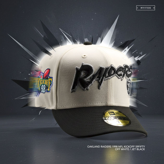OAKLAND RAIDERS 1998 NFL KICKOFF OFF WHITE NEW ERA FITTED CAP