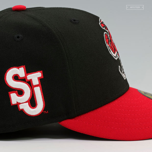 ST. JOHN'S RED STORM JOHNNY THUNDERBIRD TWO TONE CLASSIC NEW ERA FITTED CAP