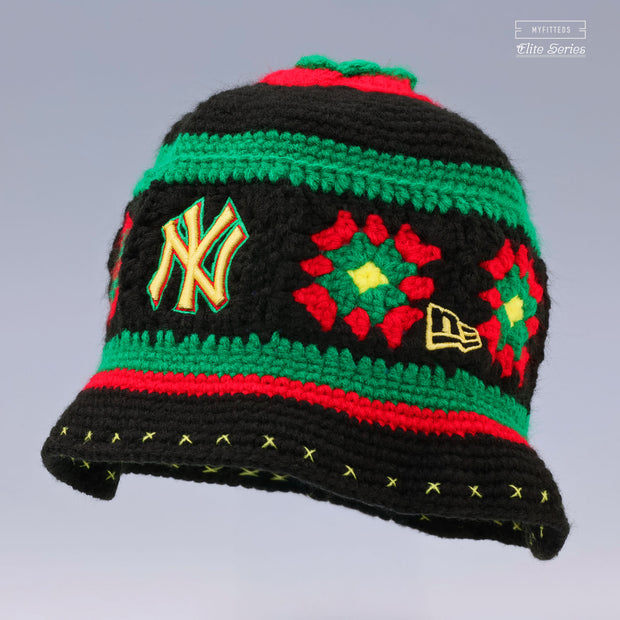 NEW YORK YANKEES RASTA FLORAL HAND KNIT ELITE SERIES NEW ERA BUCKET HAT