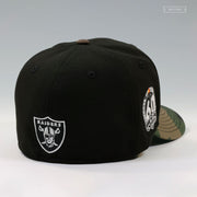 OAKLAND RAIDERS 60TH ANNIVERSARY RETRO SCRIPT GITD WOODLAND CAMO NEW ERA FITTED CAP