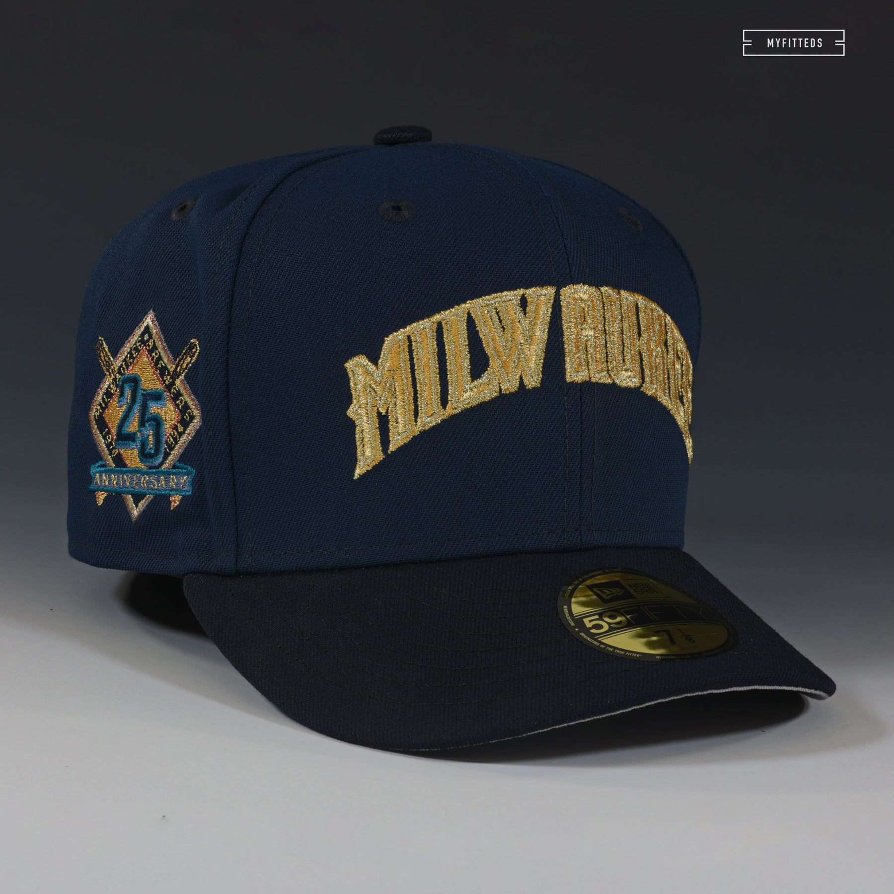 MILWAUKEE BREWERS 25TH ANNIVERSARY NAVY AND GOLD NEW ERA FITTED