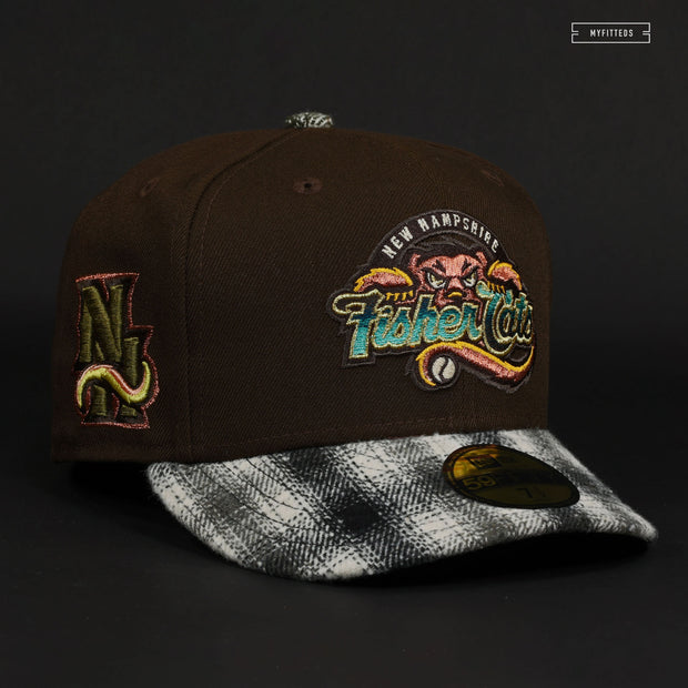 NEW HAMPSHIRE FISHER CATS WINTER CAT MOHGANY & PLAID NEW ERA FITTED CAP