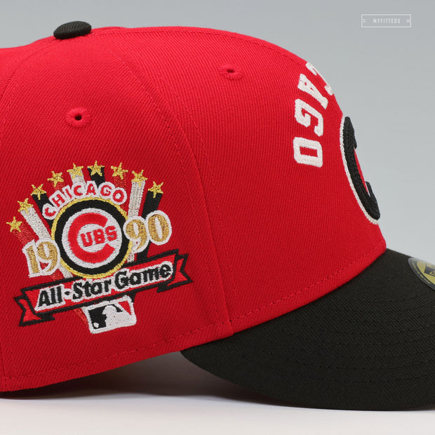 CHICAGO CUBS FLIPPED AND MIRRORED 1990 MLB ALL-STAR GAME SCARLET JET BLACK NEW ERA CAP