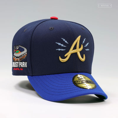 ATLANTA BRAVES BOLTS AND THUNDER TRUIST PARK NIGHTSHADE GOLDEN METALLIC NEW ERA CAP