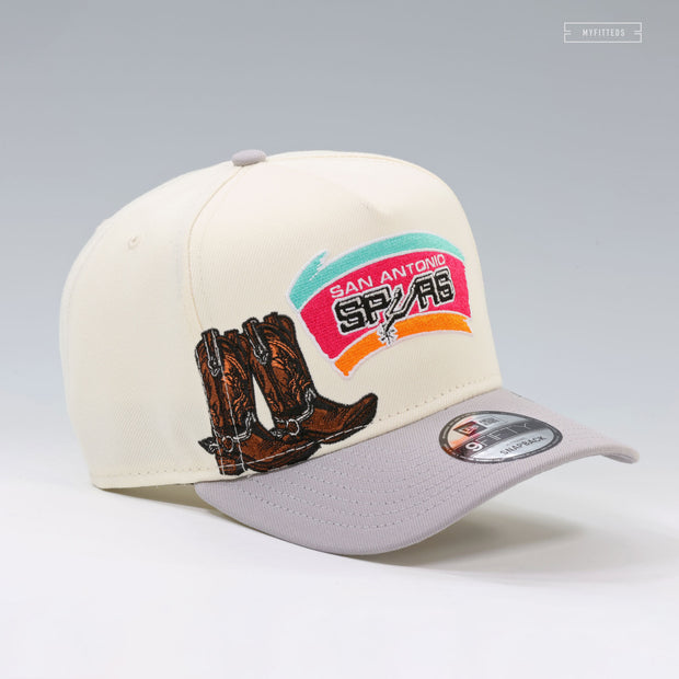 SAN ANTONIO SPURS COWBOY BOOTS OFF WHITE 9FIFTY A-FRAME NEW ERA SNAPBACK HAT