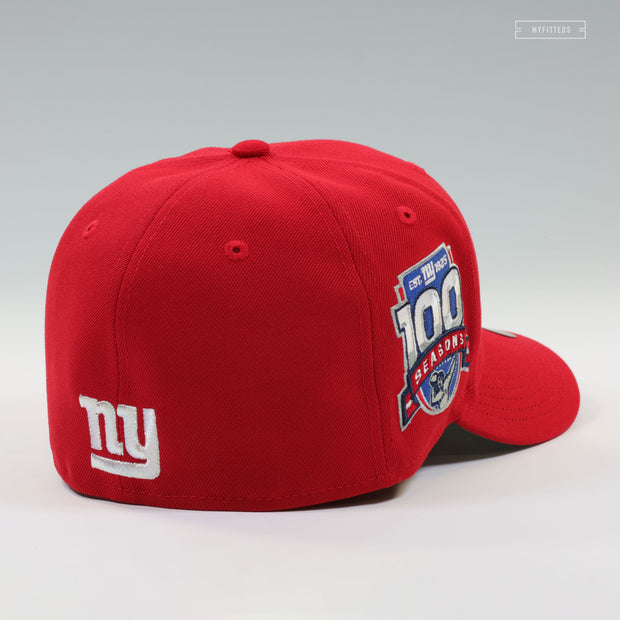 NEW YORK GIANTS 100 SEASONS IRIDESCENT WORDMARK RADIANT RED NEW ERA FITTED CAP
