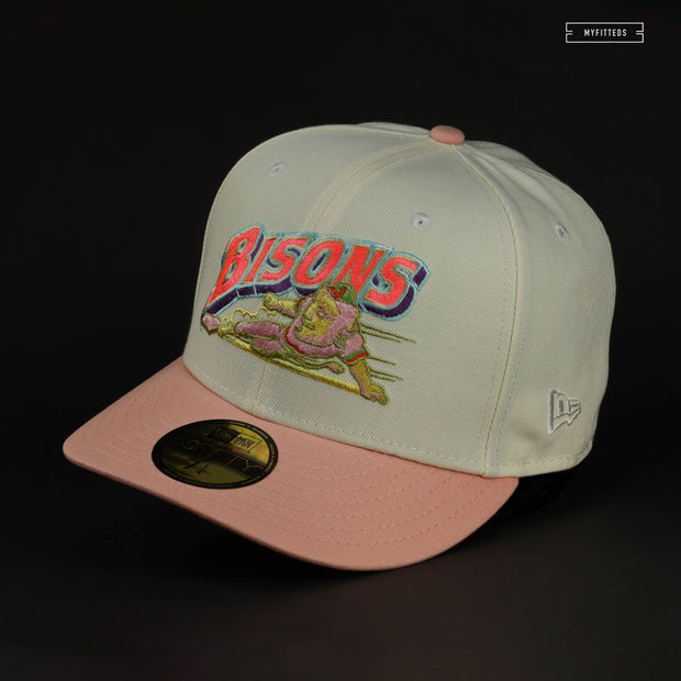 BUFFALO BISONS RICK AND MORTY WUBBA LUBBA DUB DUB OFF WHITE / BLUSH NEW ERA FITTED CAP