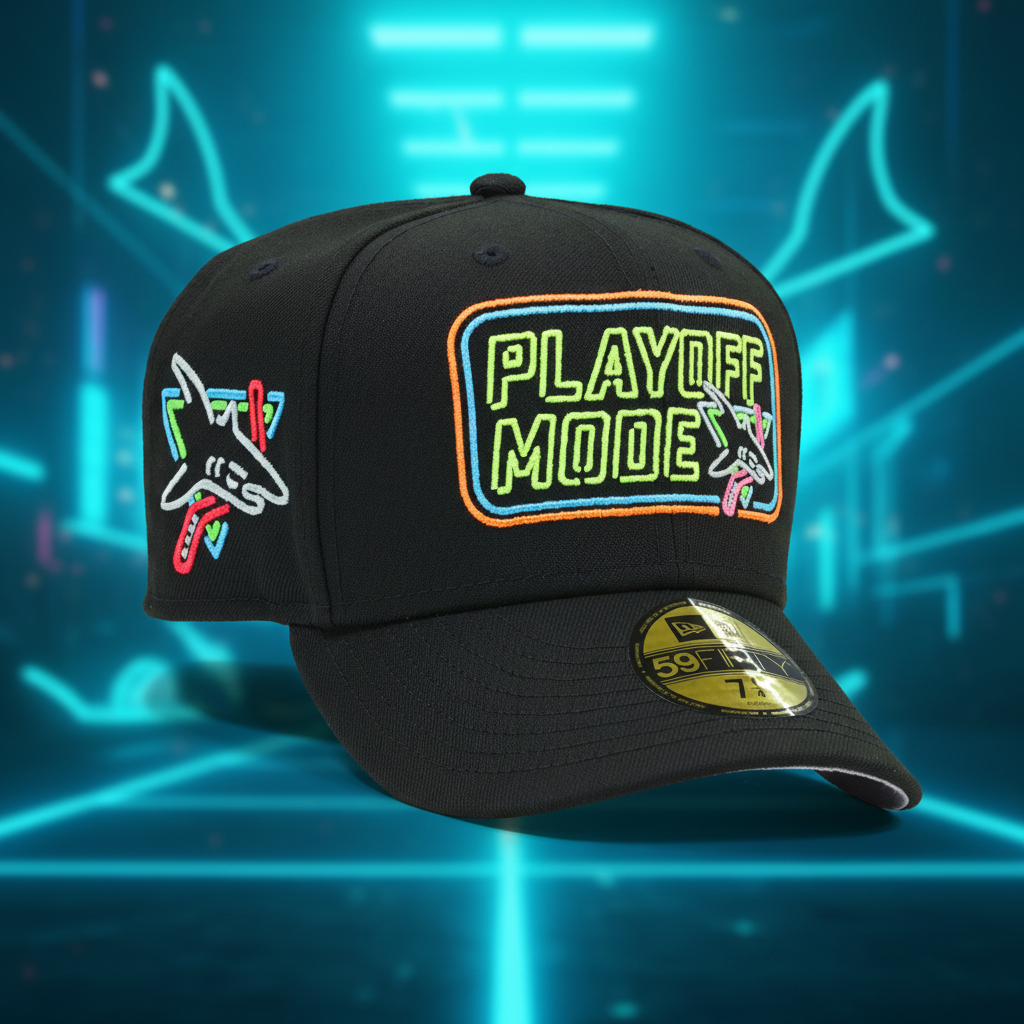 SAN JOSE SHARKS PLAYOFF MODE 2019 NEON BLACK LIGHTS NEW ERA FITTED