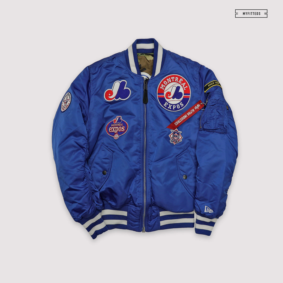 NEW ERA X ALPHA INDUSTRIES MONTREAL EXPOS REVERSIBLE BOMBER JACKET